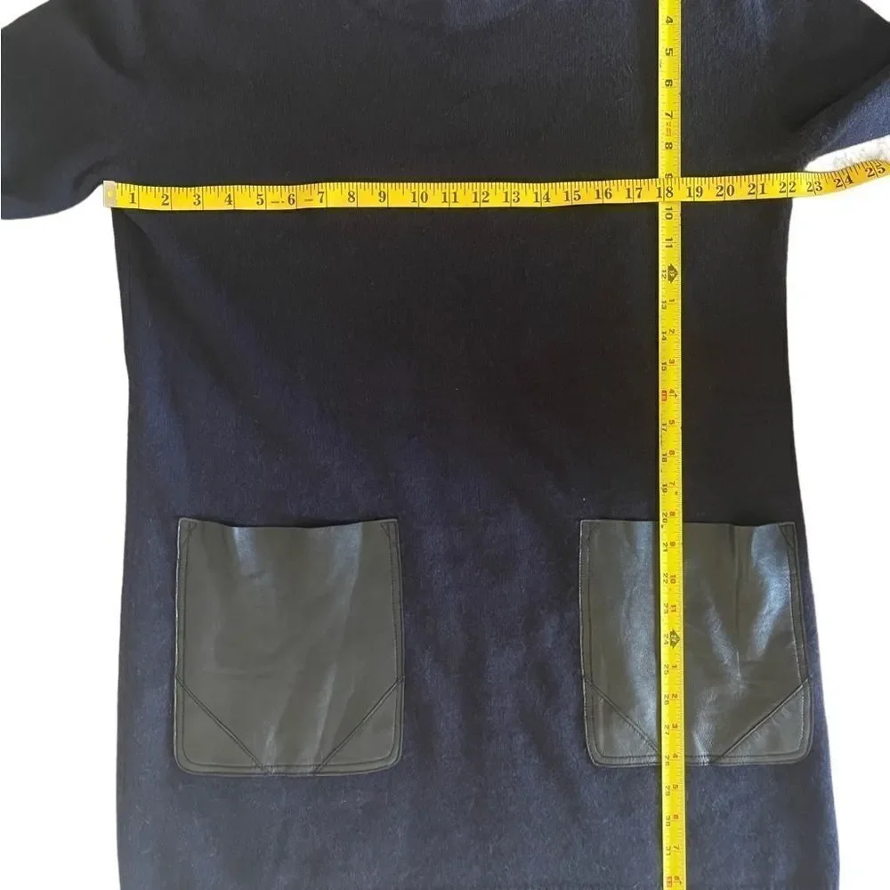 COS oversized navy blue mini dress sweater w black faux leather pockets sz M - Picture 13 of 14